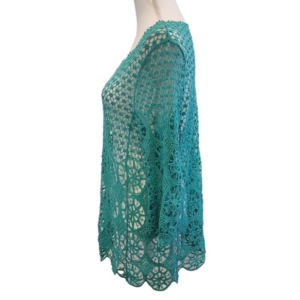 Blue Island Women's Teal Lace Crochet Beach Coverup or Shirt Large / X-Large - Picture 6 of 9